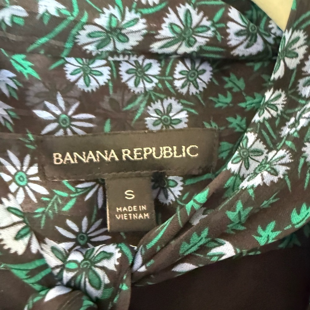 Banana Republic Olivia Palermo Green & Blue Floral Neck-Tie Maxi Shirtdress S - Picture 6 of 8